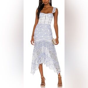 Karina Grimaldi Light Blue and White Eyelet Lace Midi Dress